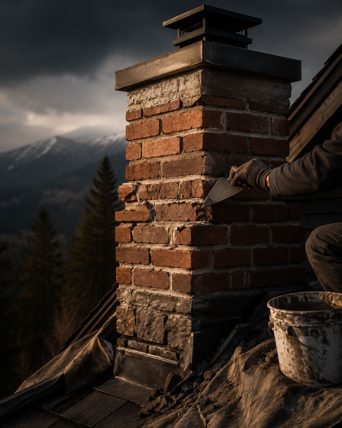 Brick chimney reconstruction and masonry repair